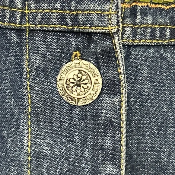 Vintage 90's Artsy Bohohemian Whimsy Celestial Beaded Aztec Denim Jacket Medium - Picture 7 of 11